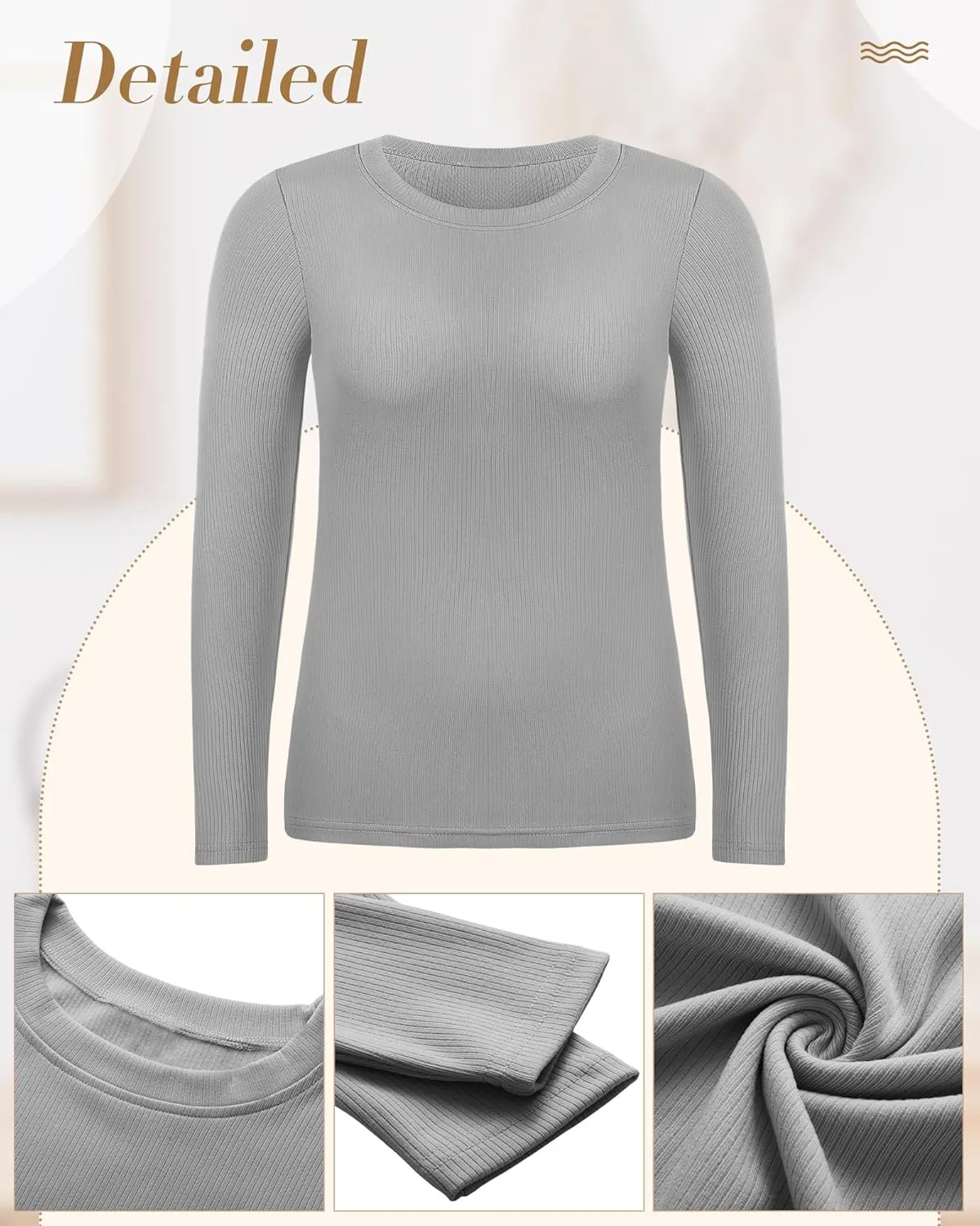3 Pack Plus Size Thermal Shirts for Women Long Sleeve Ribbed Knit Underwear Tops Base Layer Tee