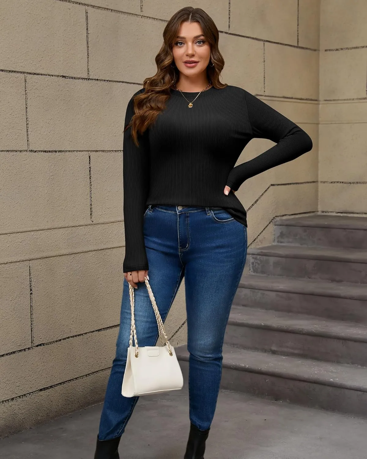 3 Pack Plus Size Thermal Shirts for Women Long Sleeve Ribbed Knit Underwear Tops Base Layer Tee