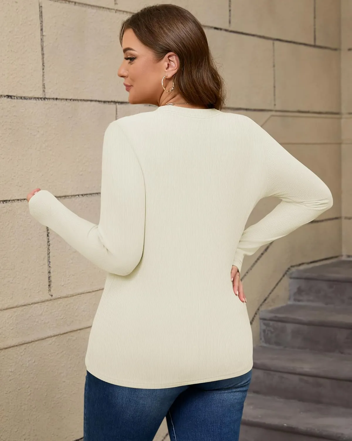 3 Pack Plus Size Thermal Shirts for Women Long Sleeve Ribbed Knit Underwear Tops Base Layer Tee