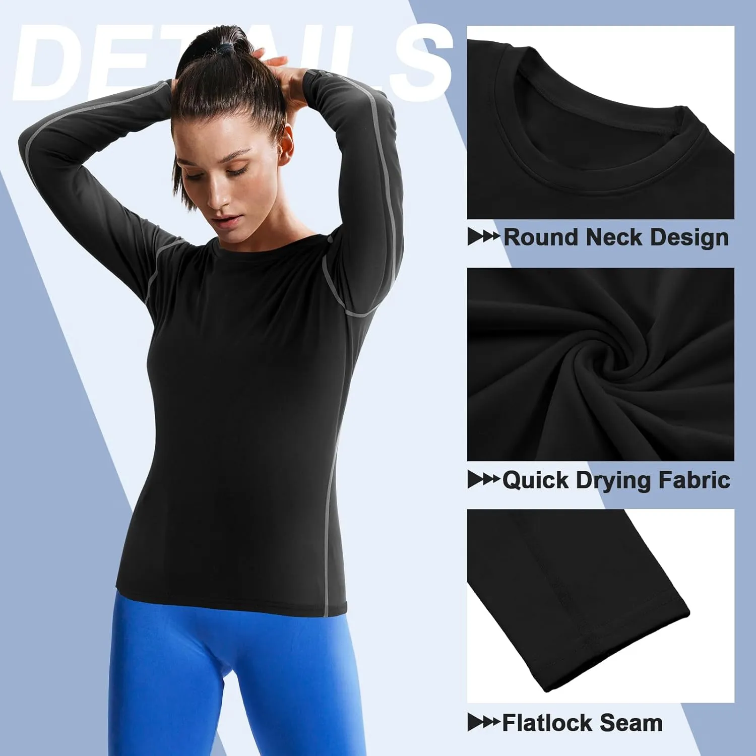 Coume 4 Pack Women's Thermal Shirts Fleece Lined Compression Crew Neck Long Sleeve Base Layer Tops Cold Weather