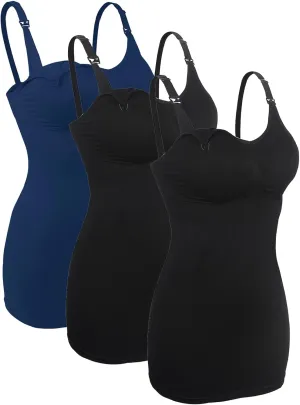 iloveSIA 3Pcs Women's Maternity Nursing Tank Tops for Breastfeeding, Maternity Cami with Built in Bra, Adjustable Straps