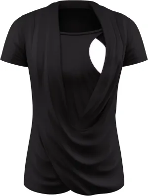 Maternity Shirt Nursingwear - Side Ruched Breastfeeding Shirt Criss Cross Top with Cami | Nursing Tops