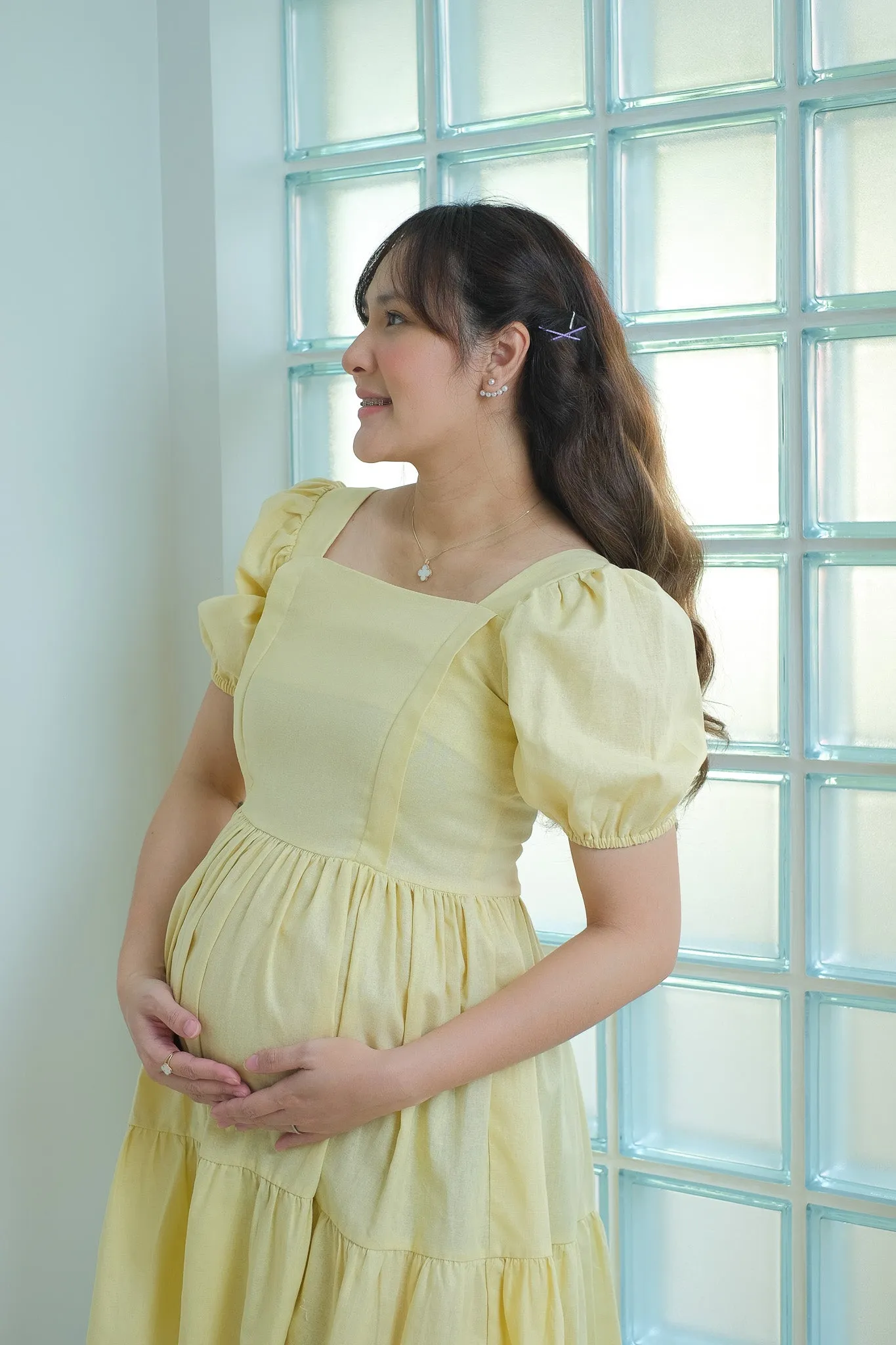Natalie Maternity Nursing Dress - Yellow