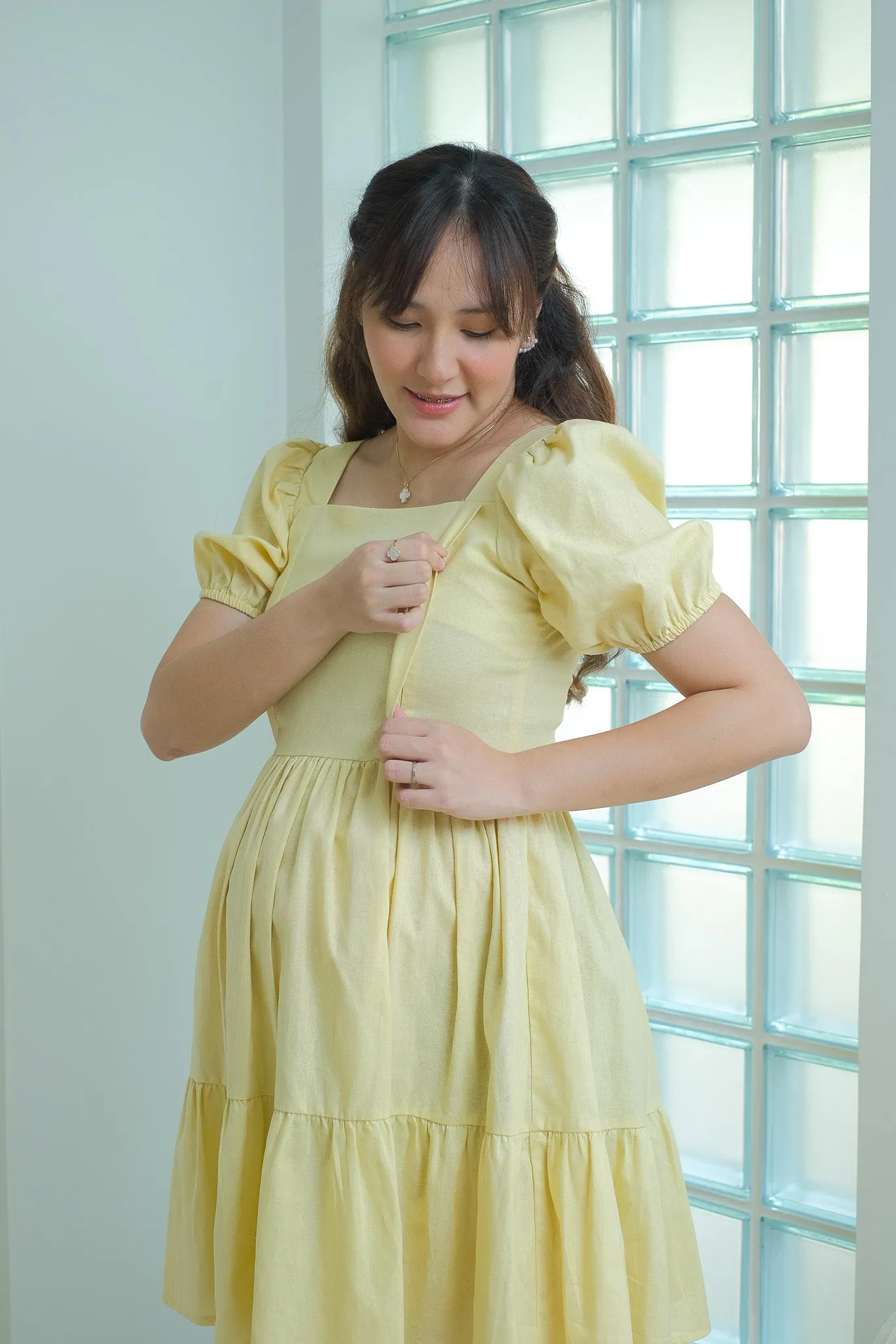 Natalie Maternity Nursing Dress - Yellow