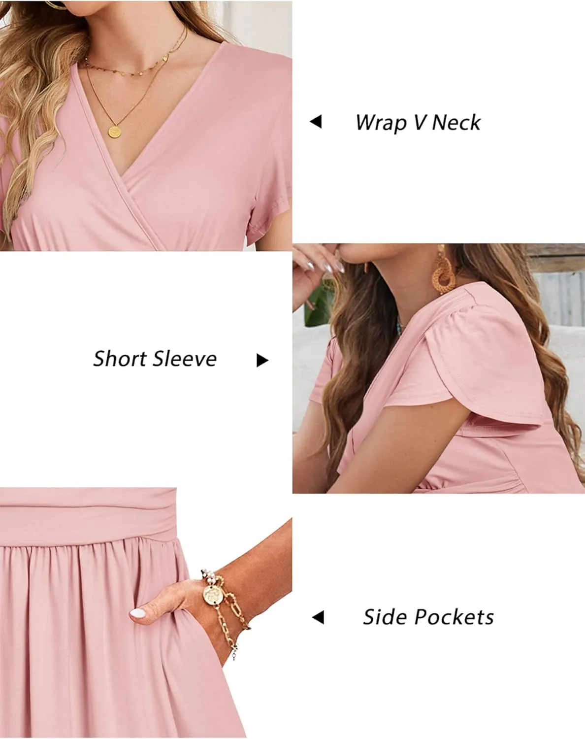 OUGES Maternity Maxi Dress Wrap V Neck Baby Shower Pregnancy Dresses for Photoshoot