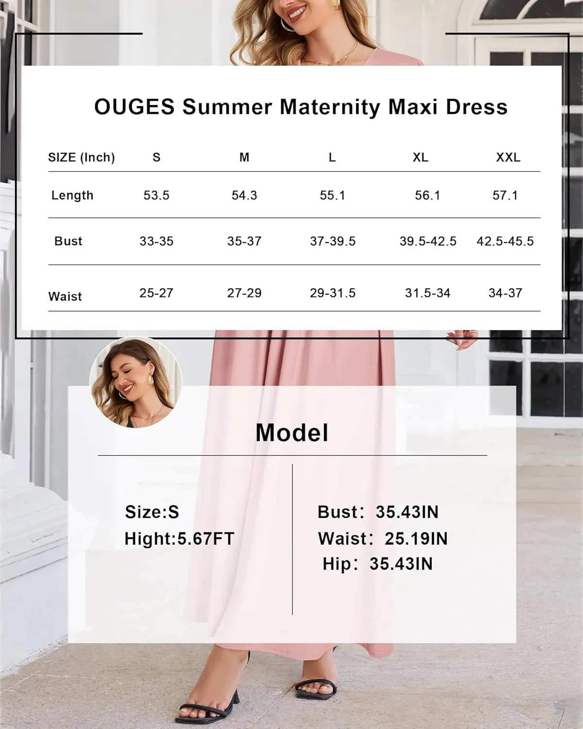 OUGES Maternity Maxi Dress Wrap V Neck Baby Shower Pregnancy Dresses for Photoshoot