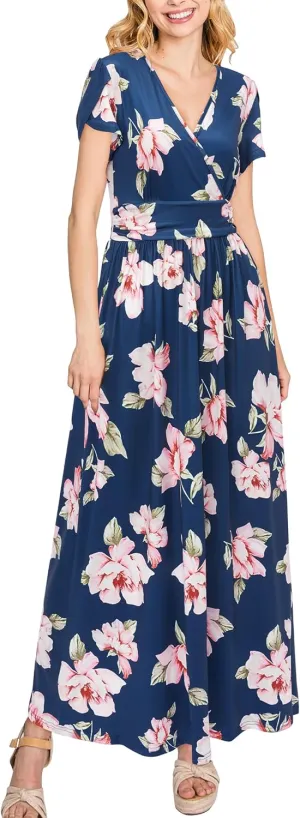 OUGES Maternity Maxi Dress Wrap V Neck Baby Shower Pregnancy Dresses for Photoshoot