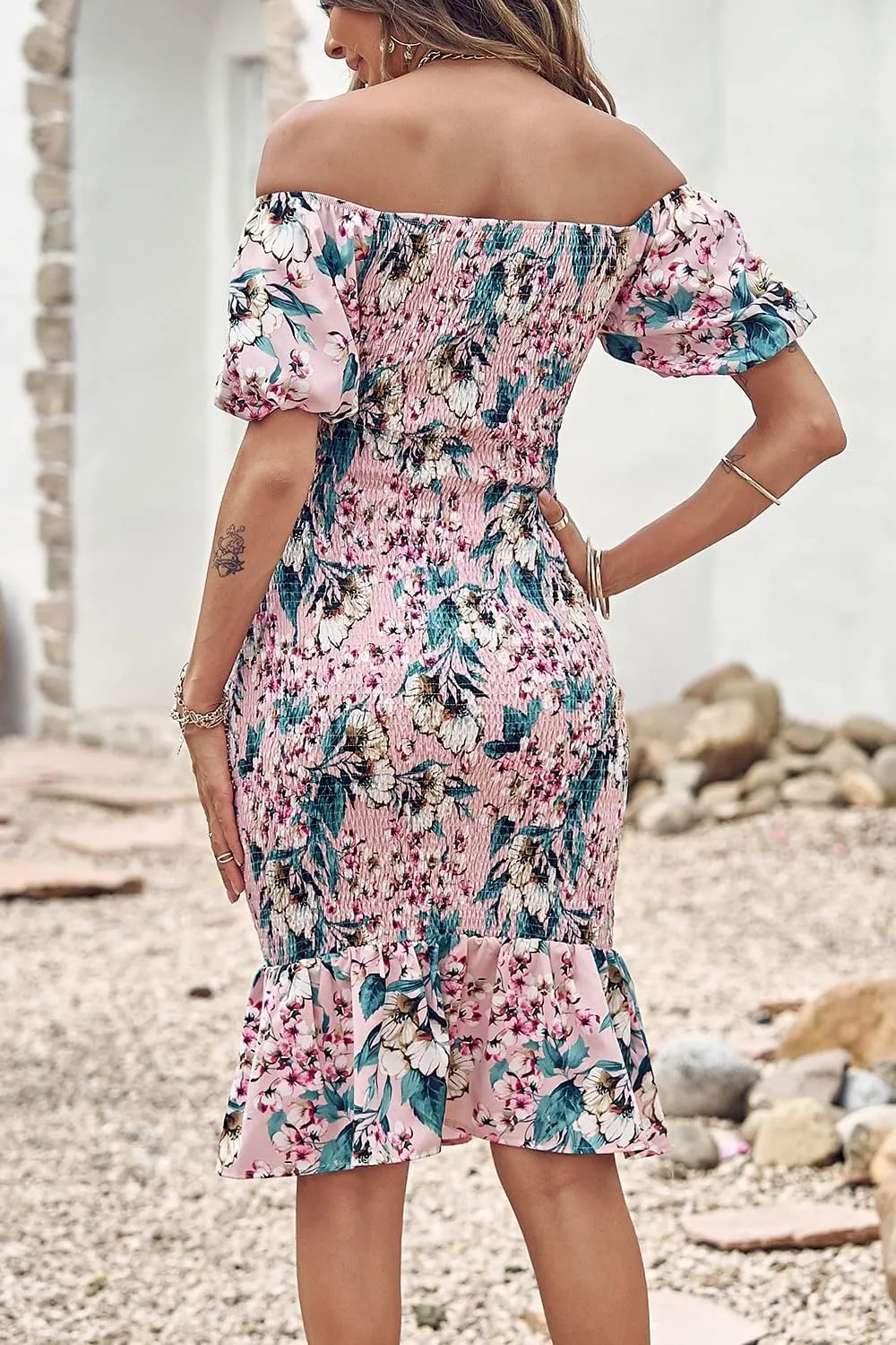 PRETTYGARDEN Summer Floral Bodycon Midi Dresses 2025 Puff Sleeve Mermaid Cocktail Baby Shower Photoshoot Maternity Dress