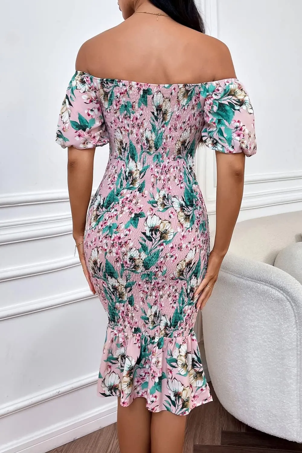PRETTYGARDEN Summer Floral Bodycon Midi Dresses 2025 Puff Sleeve Mermaid Cocktail Baby Shower Photoshoot Maternity Dress