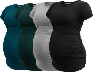 Smallshow Women's 4 Pack Maternity Shirts Short Sleeve Pregnancy Tops Clothes