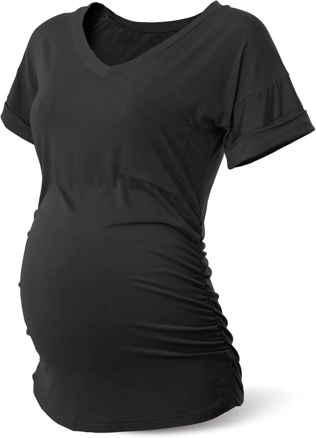 SUNNYBUY 3 Pack Womens Maternity Tops Side Ruched Maternity Shirts Pregnancy Clothes V Neck