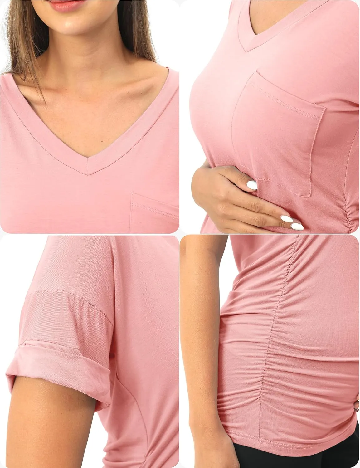 SUNNYBUY 3 Pack Womens Maternity Tops Side Ruched Maternity Shirts Pregnancy Clothes V Neck