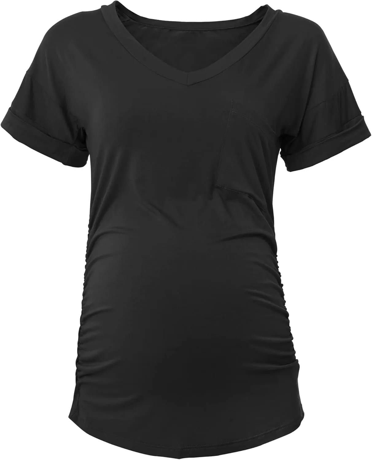 SUNNYBUY 3 Pack Womens Maternity Tops Side Ruched Maternity Shirts Pregnancy Clothes V Neck