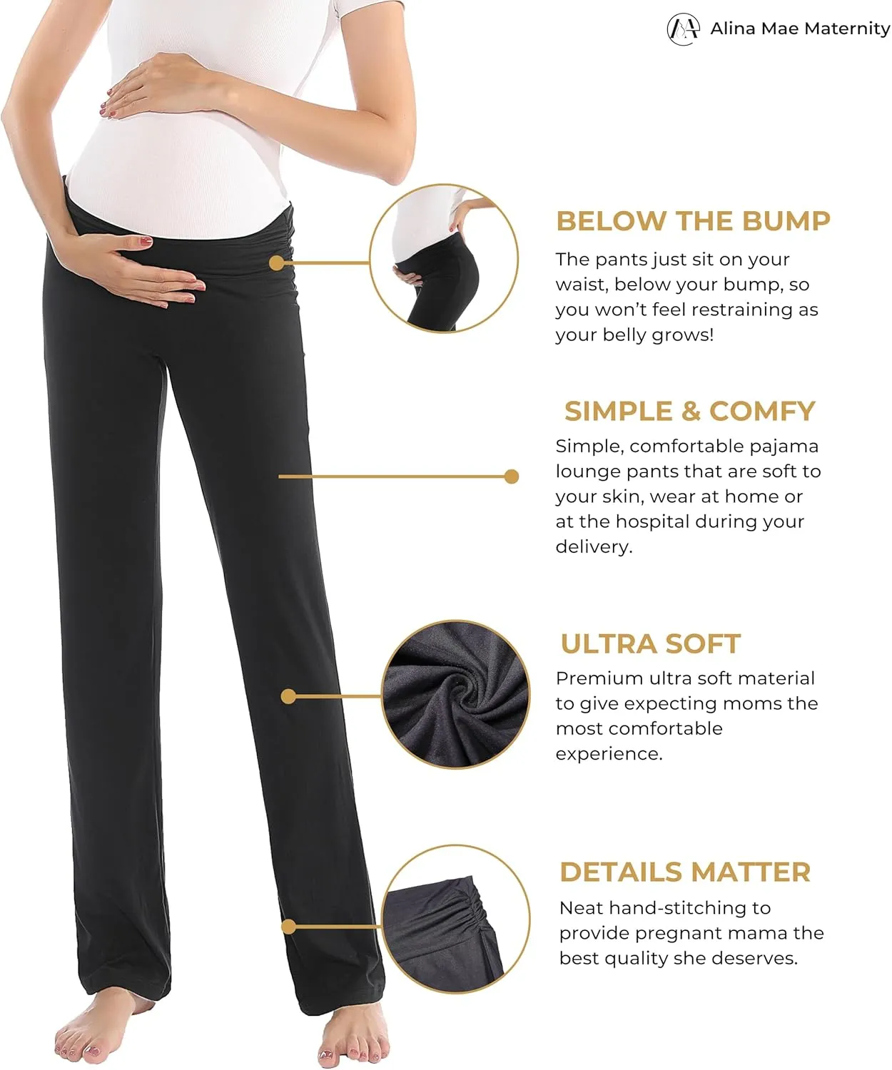 Women Maternity Pajama Pant Stretchy Comfy Wide Soft Palazzo Elastic Pregnancy Lounge Casual PJs