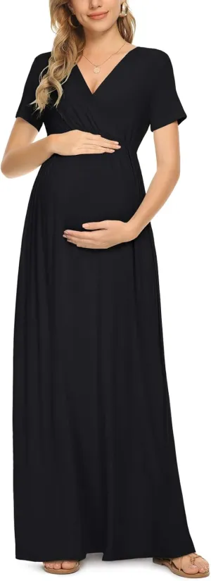 Xpenyo Maternity Maxi Dress Women Casual Wrap Long Baby Shower Pregnancy Dresses