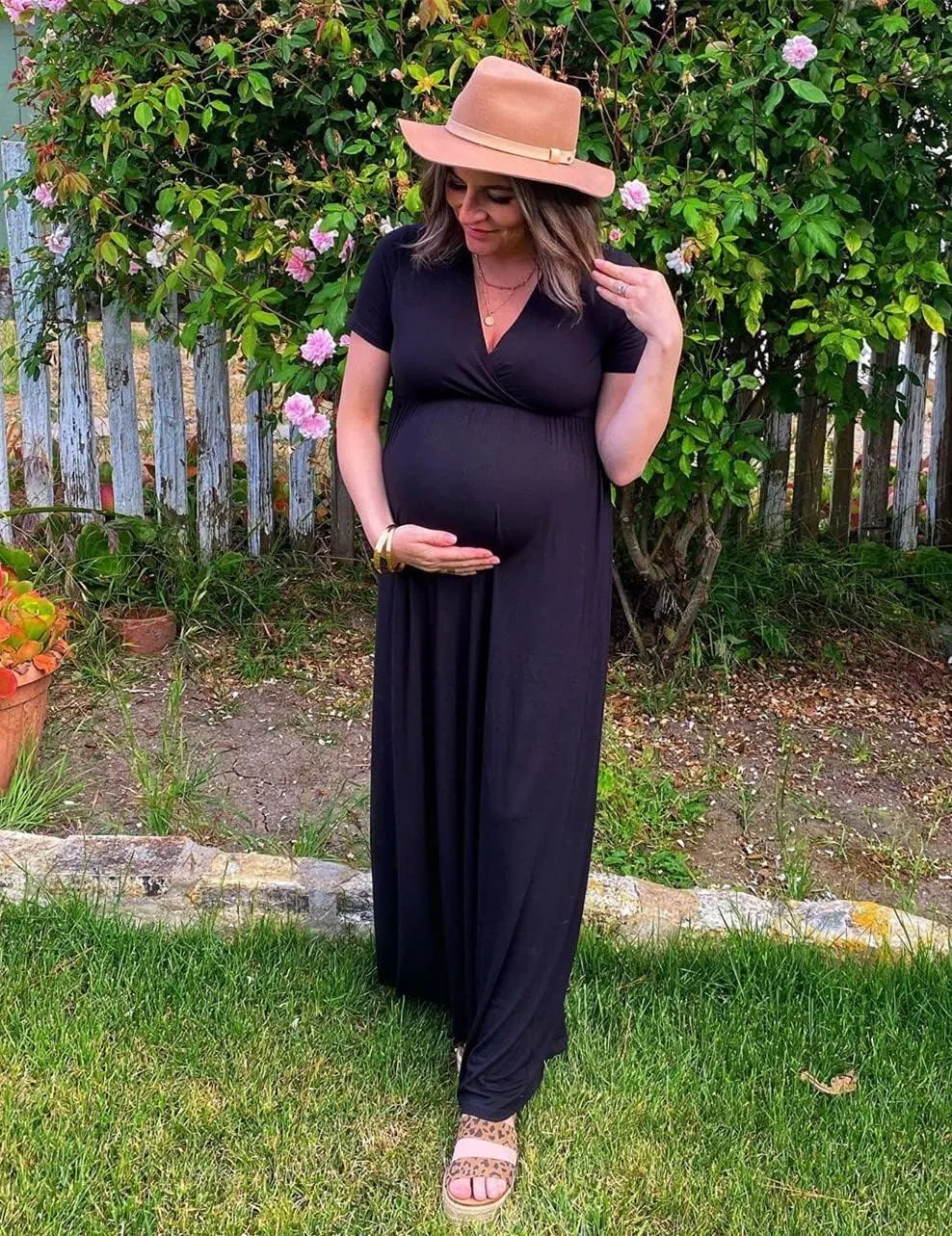 Xpenyo Maternity Maxi Dress Women Casual Wrap Long Baby Shower Pregnancy Dresses