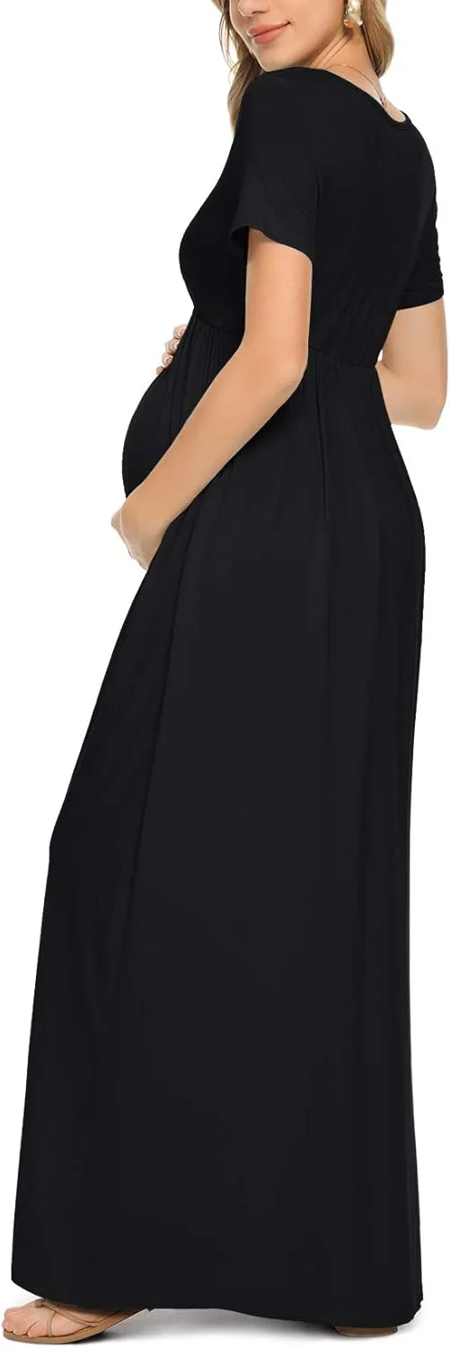 Xpenyo Maternity Maxi Dress Women Casual Wrap Long Baby Shower Pregnancy Dresses